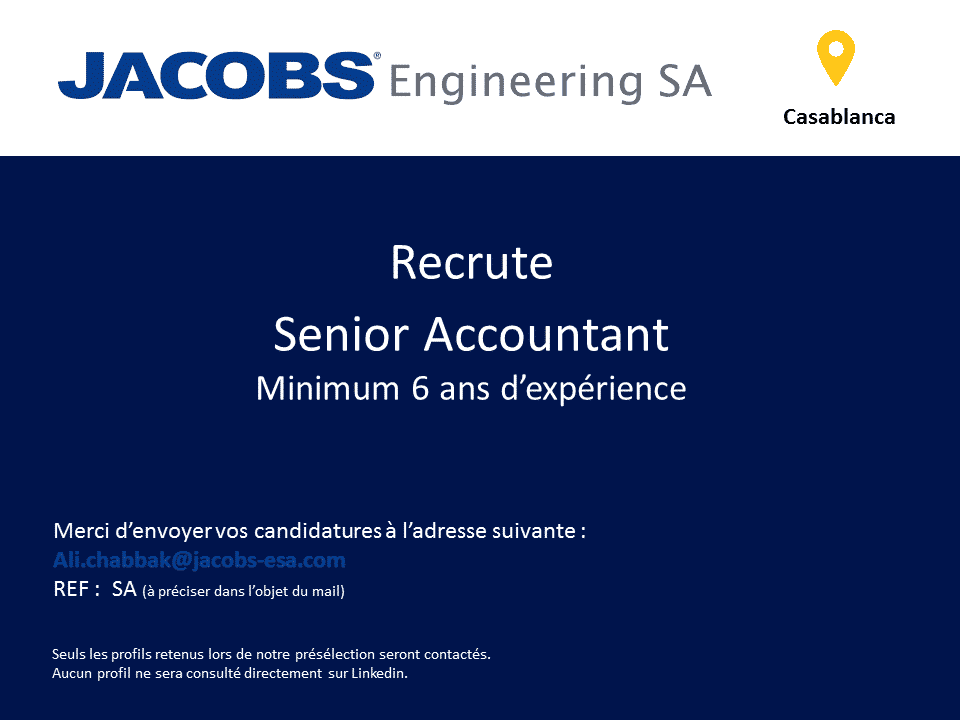 Jacobs Engineering recrute 3 Profils (Casablanca) - توظيف 