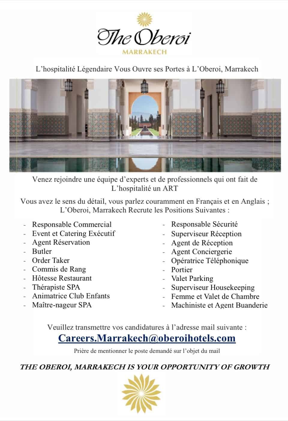 The Oberoi Marrakech recrute Plusieurs Profils