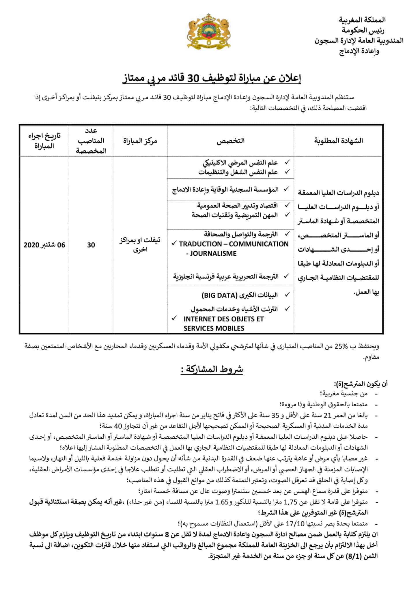 مباراة المندوبية العامة لادارة السجون