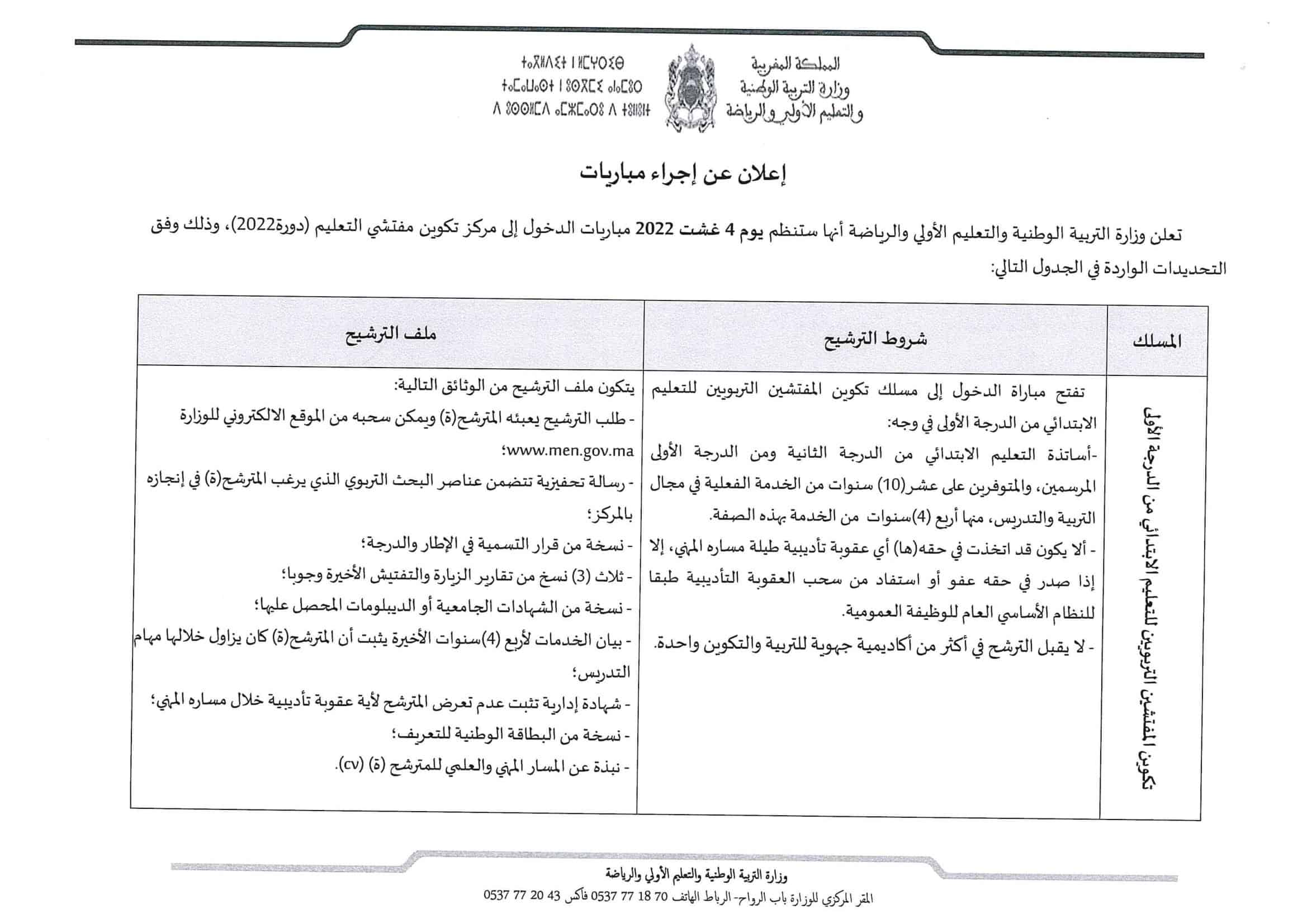 جديد مباراة التفتيش 2022 الدخول إلى مركز تكوين مفتشي التعليم