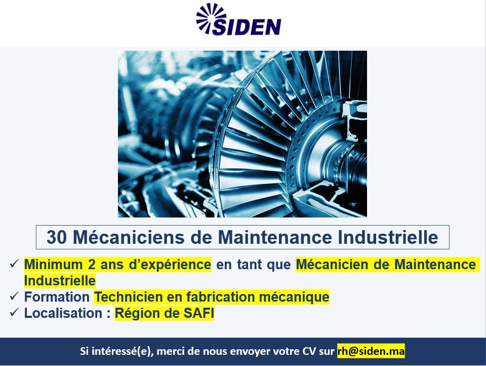 1641635099561 SIDEN recrute 30 mécaniciens maintenance industrielle