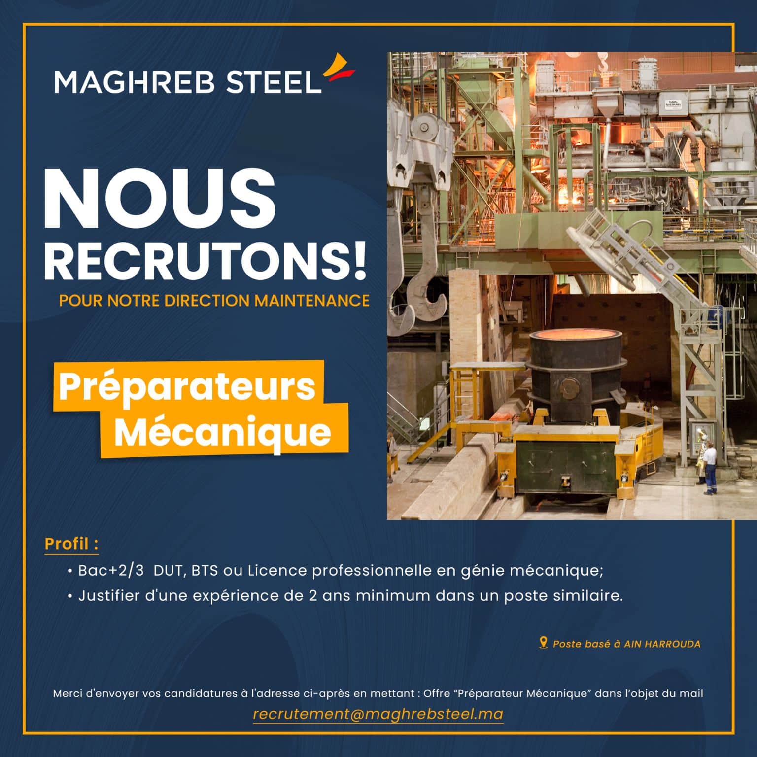 Maghreb Steel recrute des préparateurs mécanique