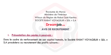 Société Rabat Voyageur SDL Concours Emploi Recrutement
