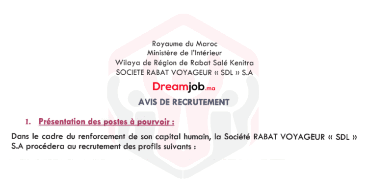 Société Rabat Voyageur SDL Concours Emploi Recrutement