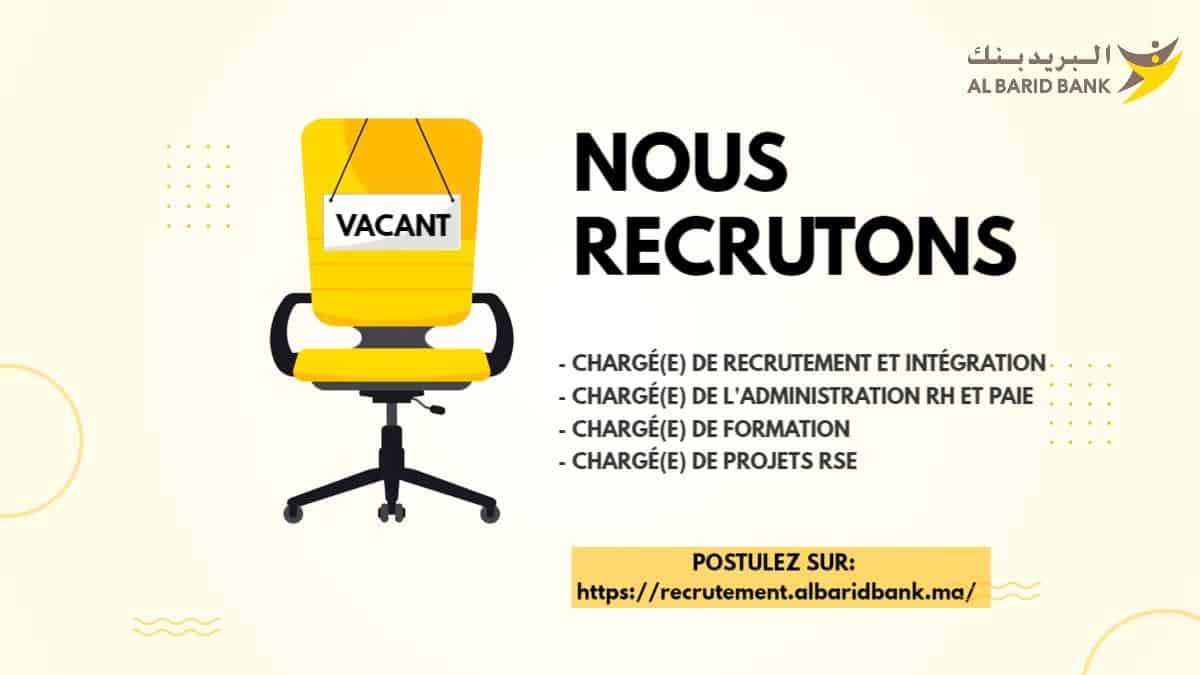 Al Barid Bank recrute Plusieurs Profils RH