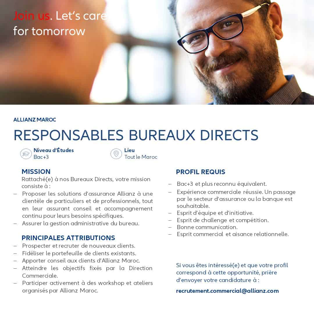 Allianz Assurances recrute des Responsables Bureaux Directs