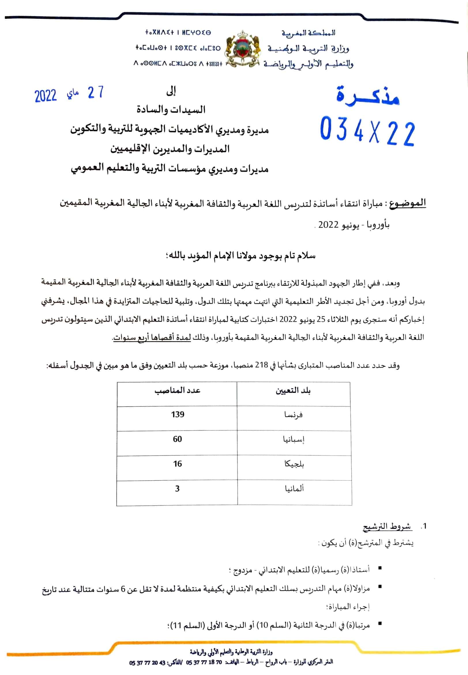 Note0342227052022 1 نتائج مباراة تدريس أبناء الجالية المغربية بأوروبا 2022