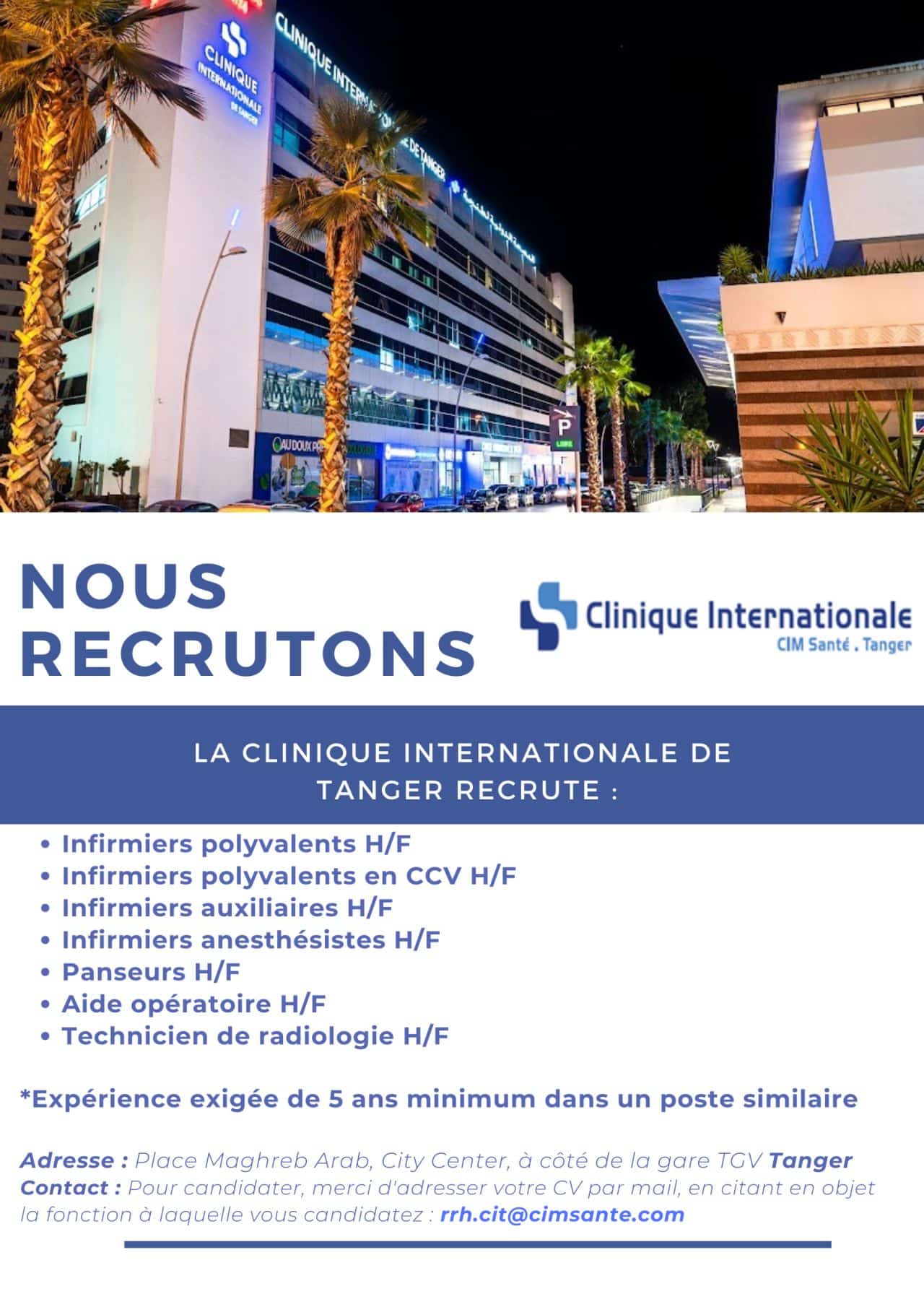 Clinique Internationale de Tanger recrute Plusieurs Profils