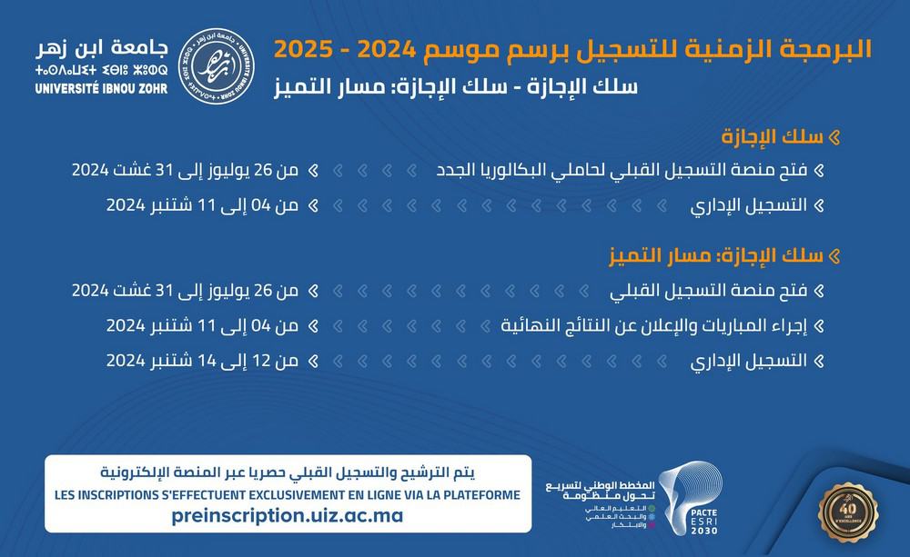 preinscription.uiz.ac.ma 2024 2025 التسجيل بجامعة ابن زهر اكادير