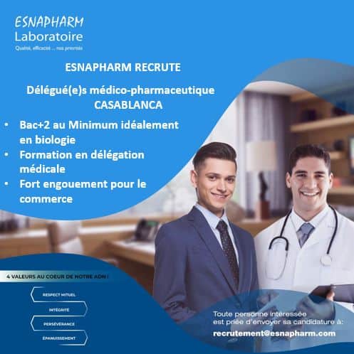 Esnapharm Laboratoire recrute des des Délégués Médicaux