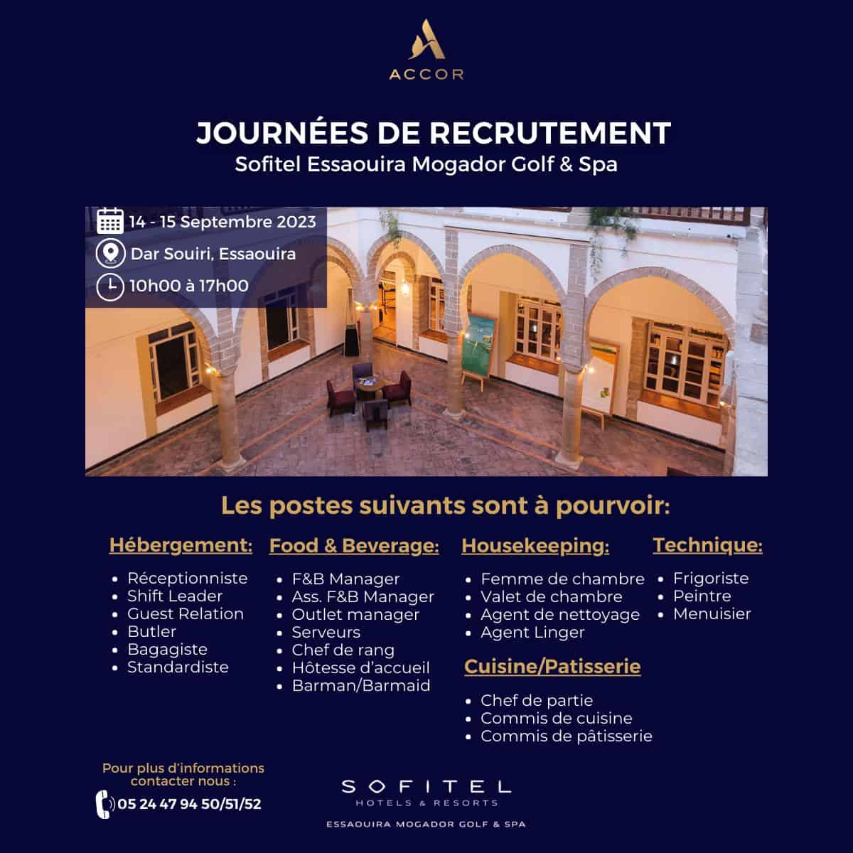 Journées de Recrutement Sofitel Essaouira, 14 et 15 septembre 2023