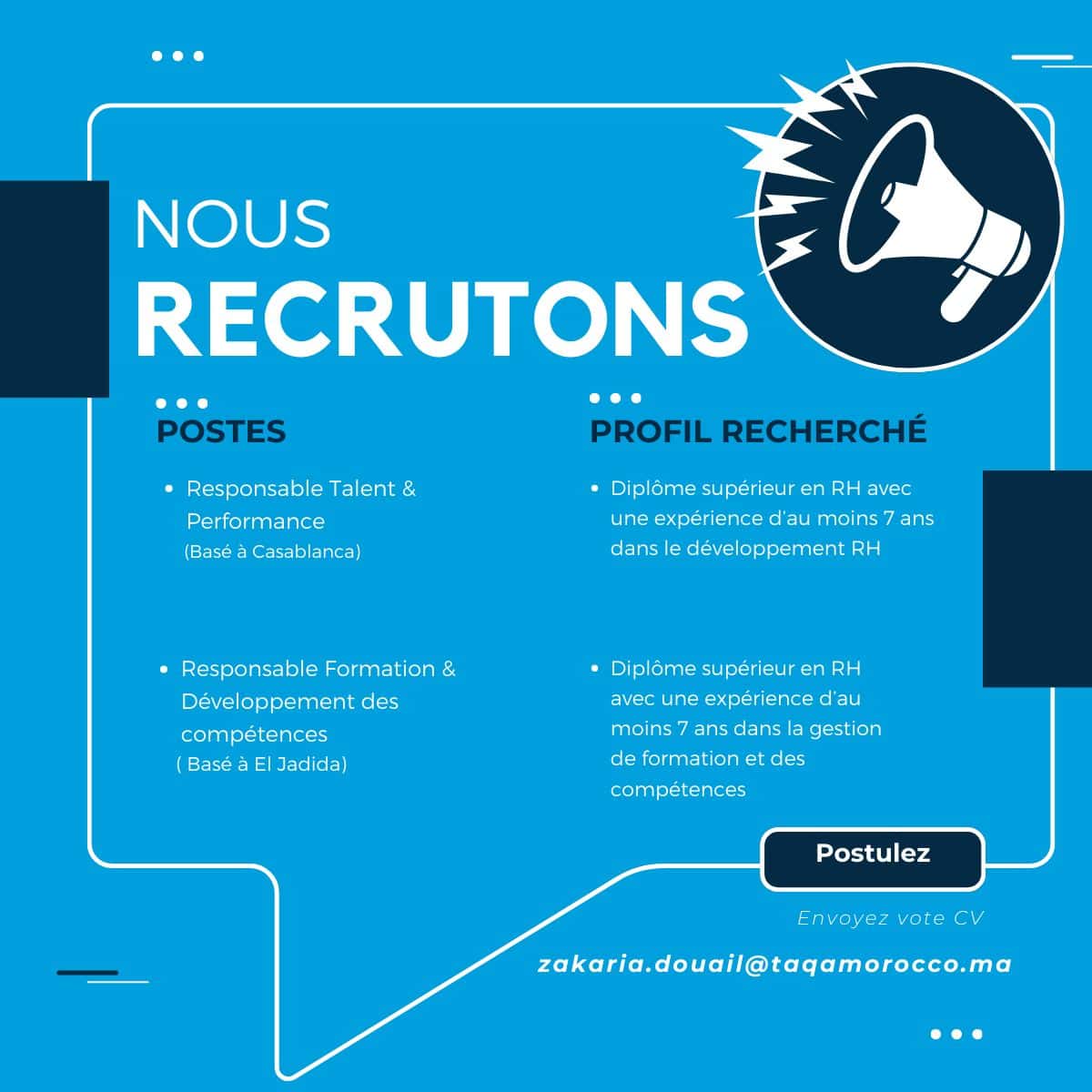 TAQA Morocco recrute Plusieurs Profils RH