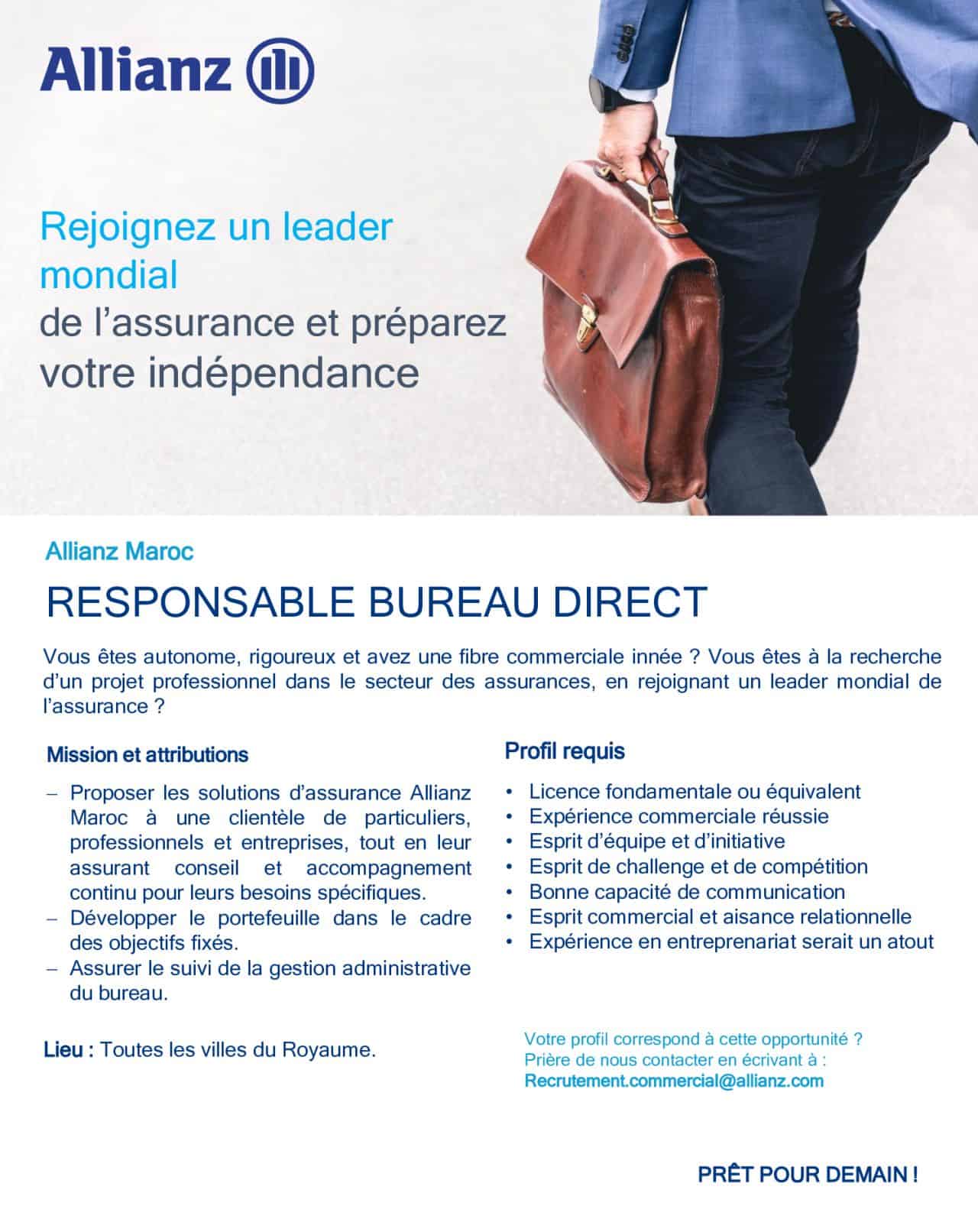 Allianz Assurances recrute des Responsables Bureaux Directs