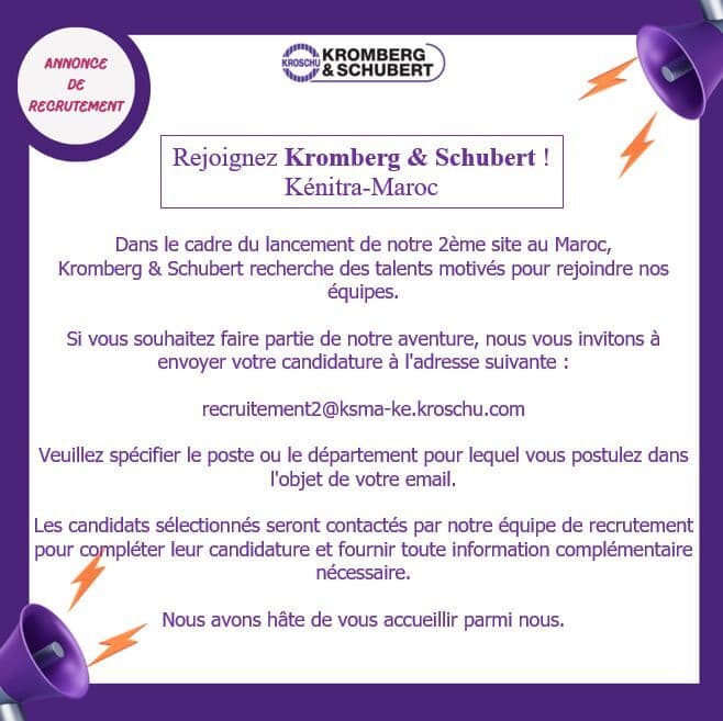 Kromberg & Schubert recrute pour son nouveau site à Kénitra