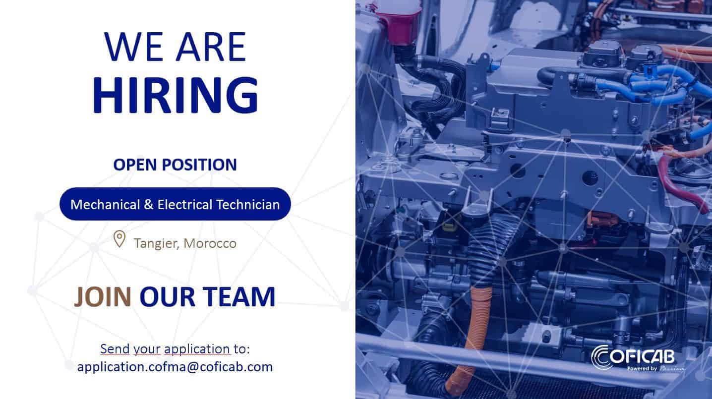 COFICAB recrute: Électriciens et Mécaniciens demandés