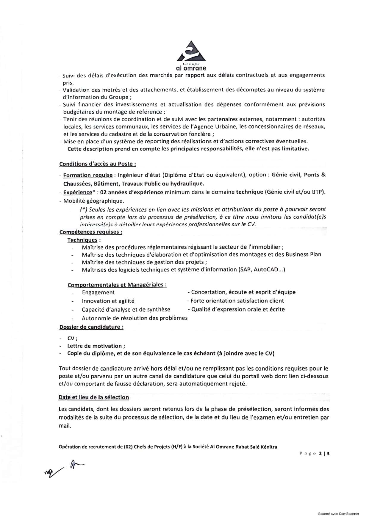 Concours de recrutement: (3) Postes Disponibles chez Al Omrane
